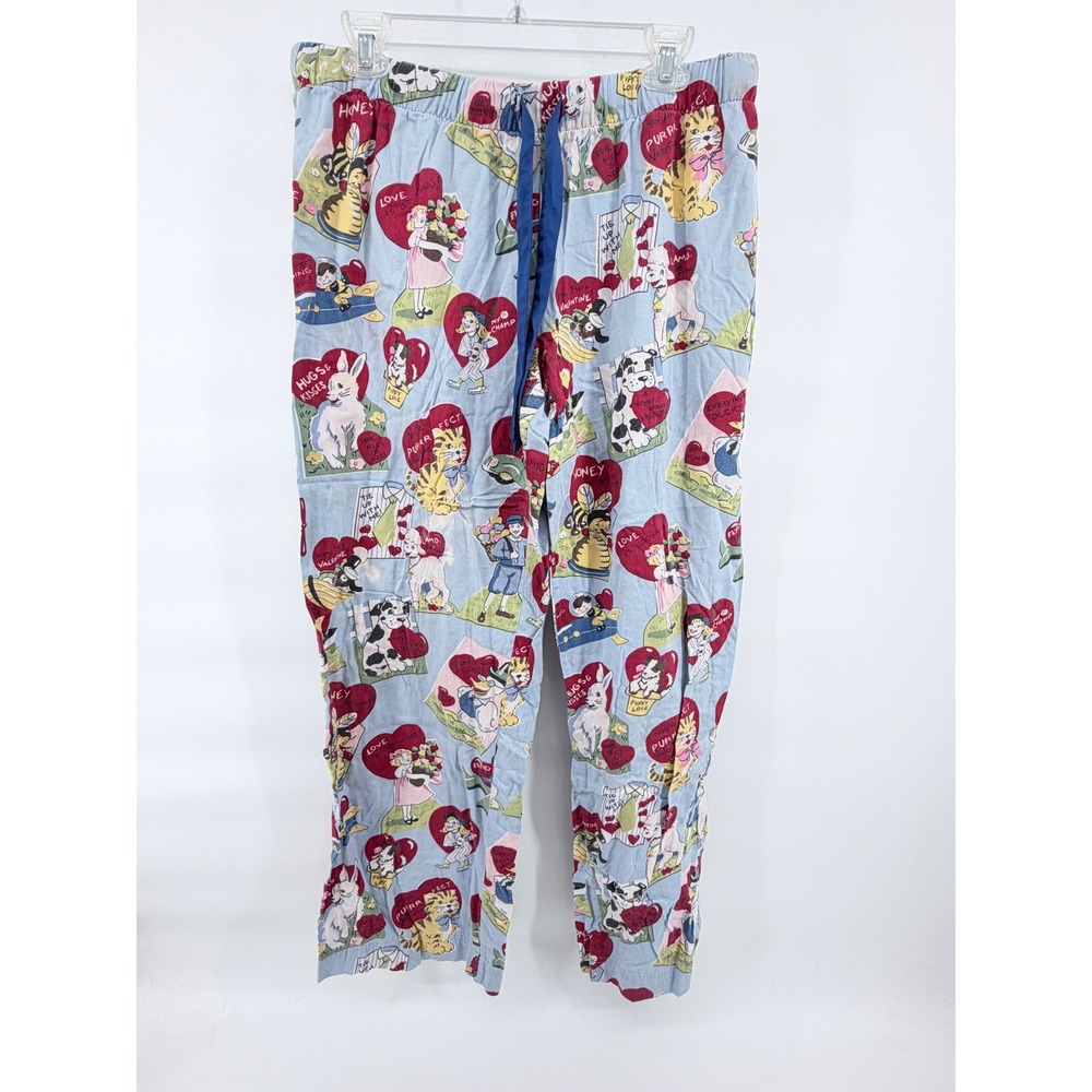 Victoria's Secret Pajama‎ Pants Womens Medium Blue Valentine Graphic